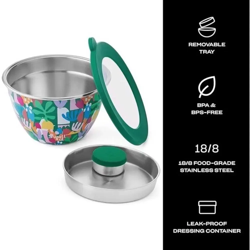 S’well Stainless Steel 64oz Salad Bowl Lunch Kit Travel Floral Boho School Pack